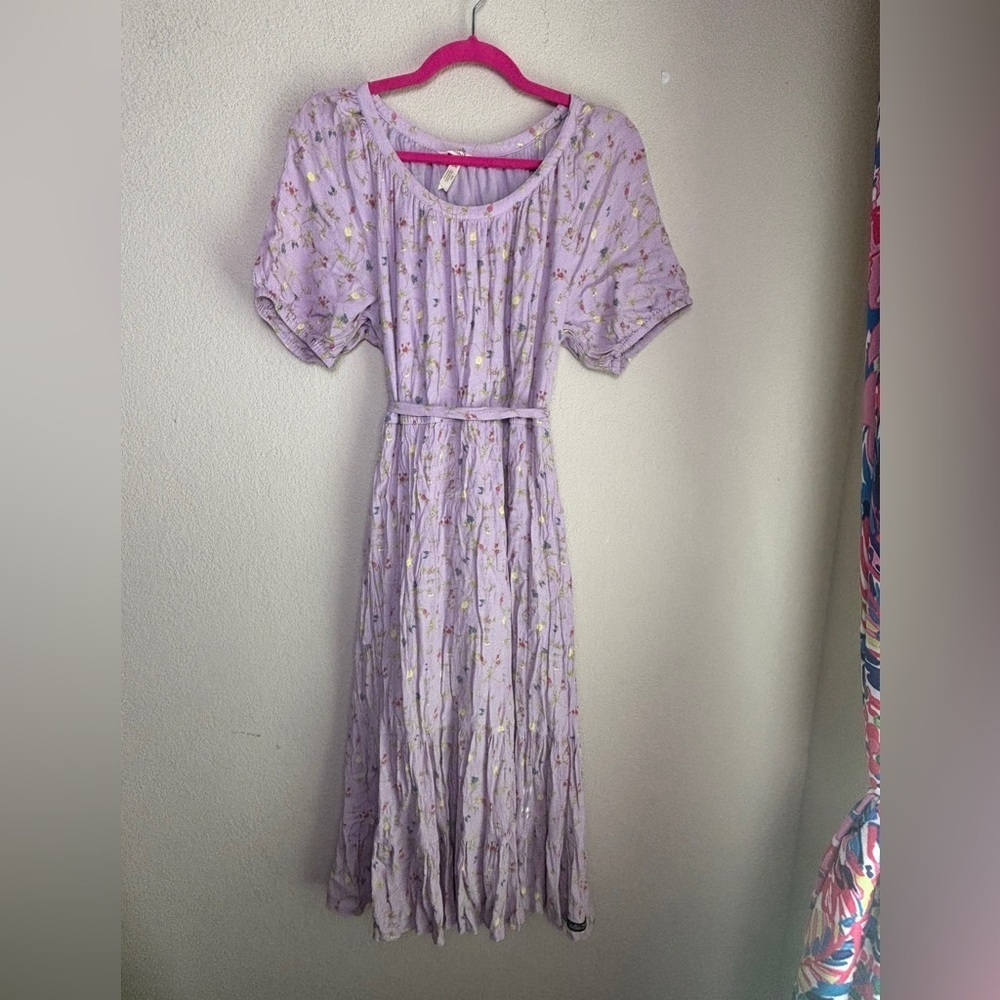 Matilda Jane Enchanted Garden Lavender Floral Tiered Short Sleeve Midi Dress M - Picture 2 of 10